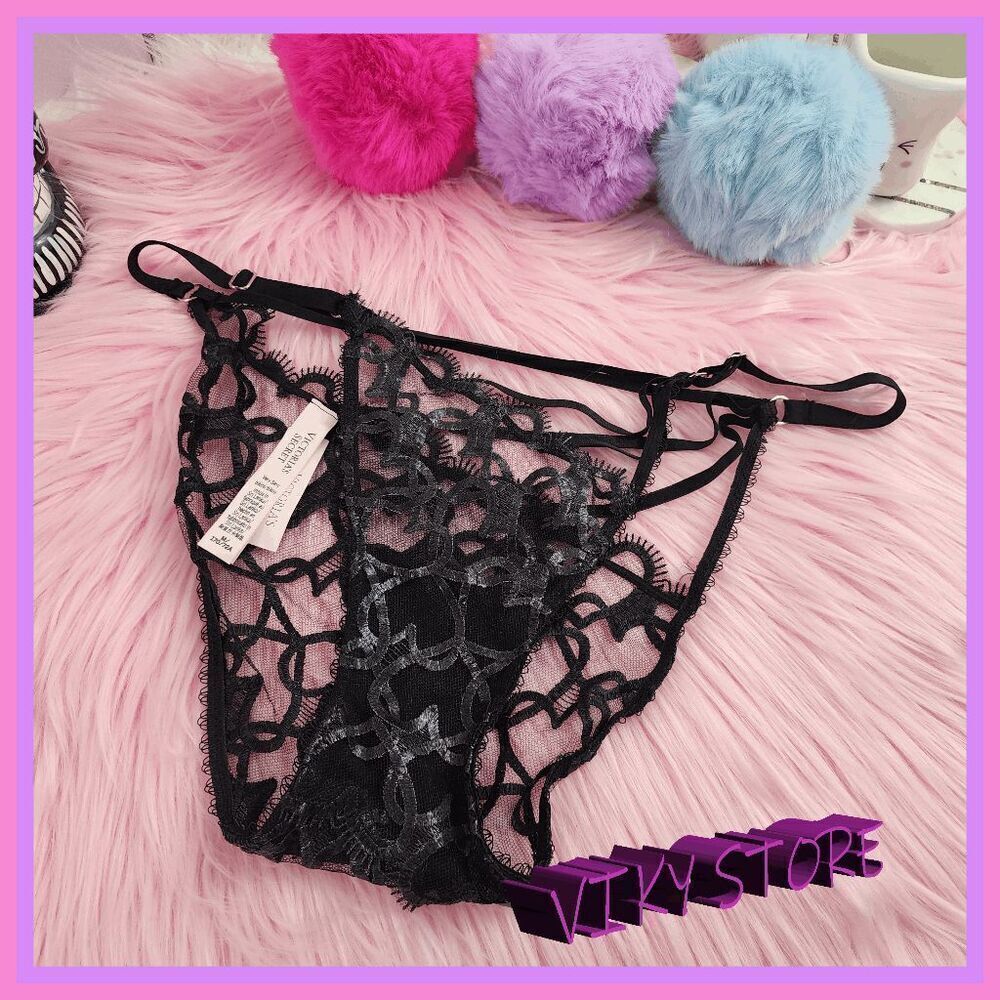 💖 NWT Victoria’s Secret Black Lace Mesh Bikini Medium #7262 💖